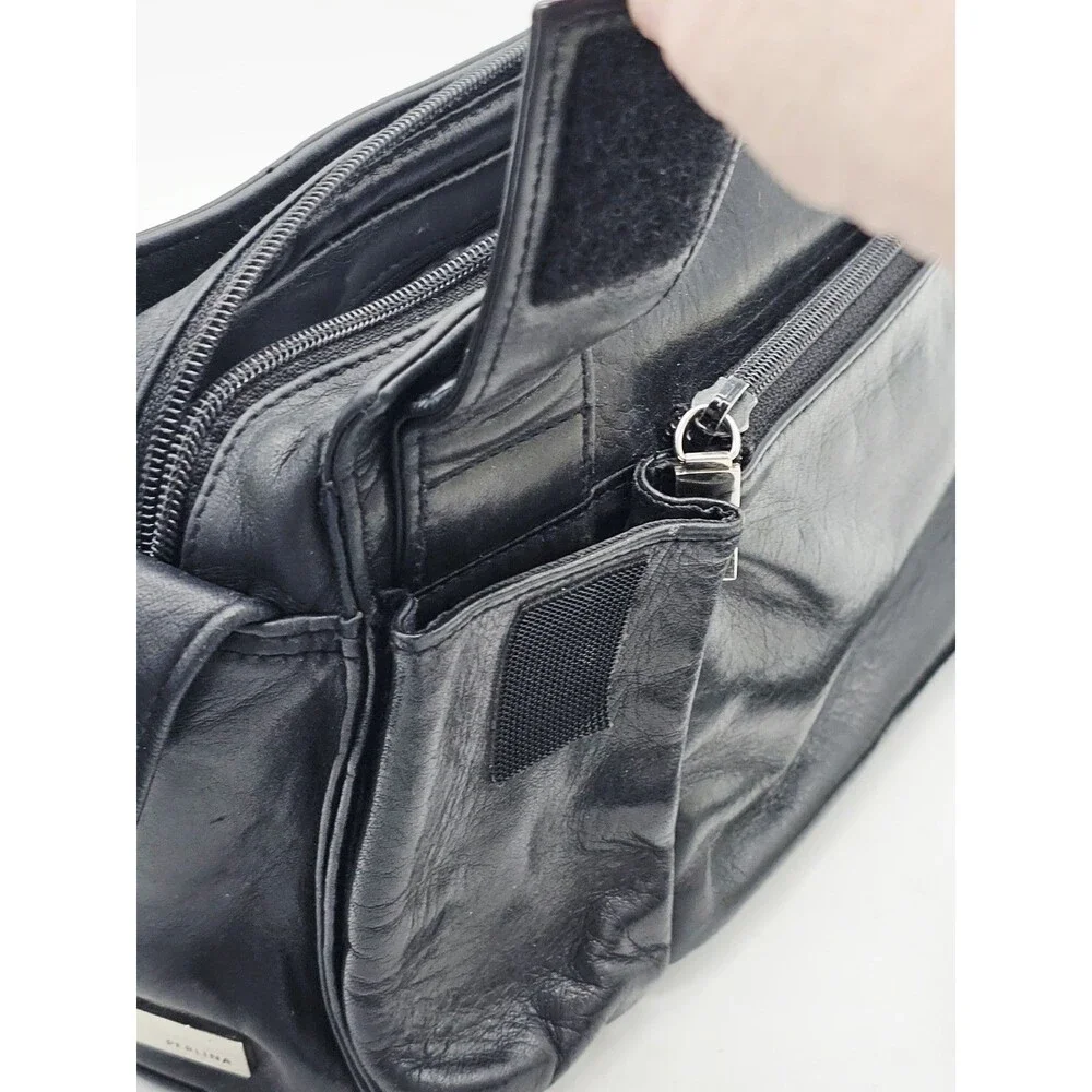 Perlina New York Leather Purse Black Shoulder Bag Pockets Vintage Designer